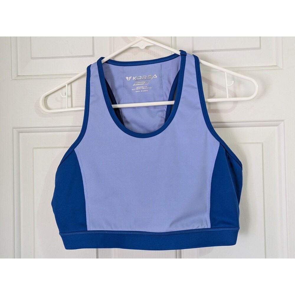 KORSA Roadrunner Sports Bra Tank Medium Purple Blue Racerback Stretch Mesh Logo